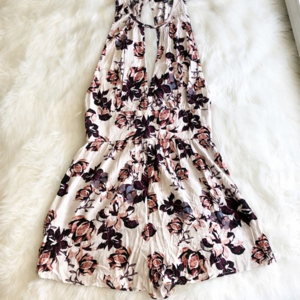 Pink & red floral romper exposed back cut out